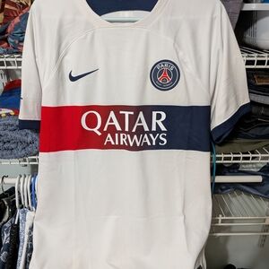 Nike PSG White Jersey with Red and Blue Stripe
